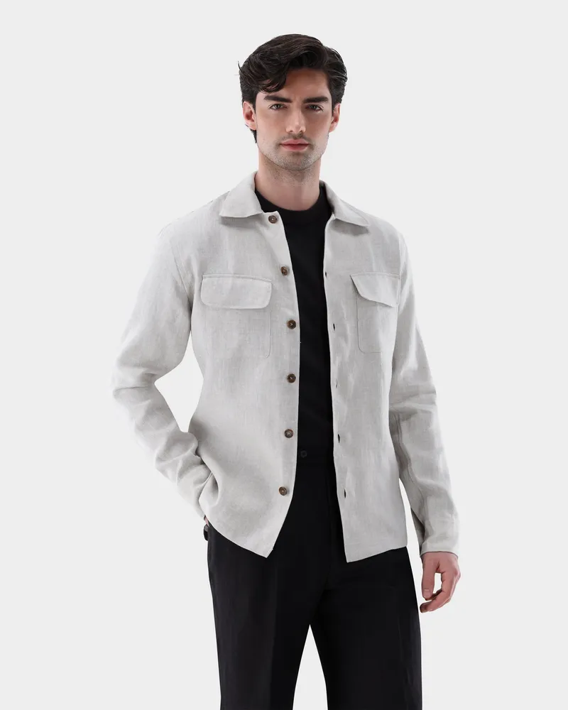 van Laack Hemdjacke mit Reverskragen aus Leinen Beige