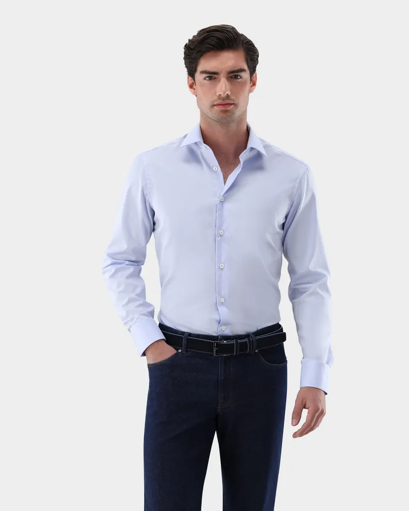 van Laack Bügelfreies Twill Hemd Tailor Fit Blau
