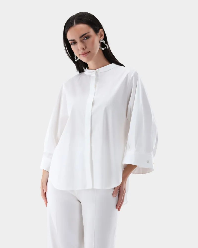 van Laack Stehkragenbluse locker geschnitten Weiß