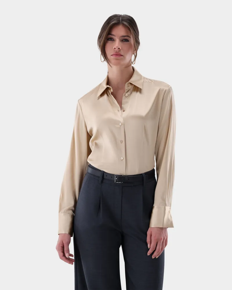 van Laack Hemdbluse tailliert aus Seidensatin-Stretch Gelb