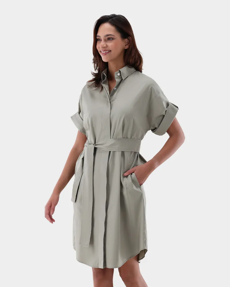 van Laack Hemdblusenkleid mit Bindegürtel Grün