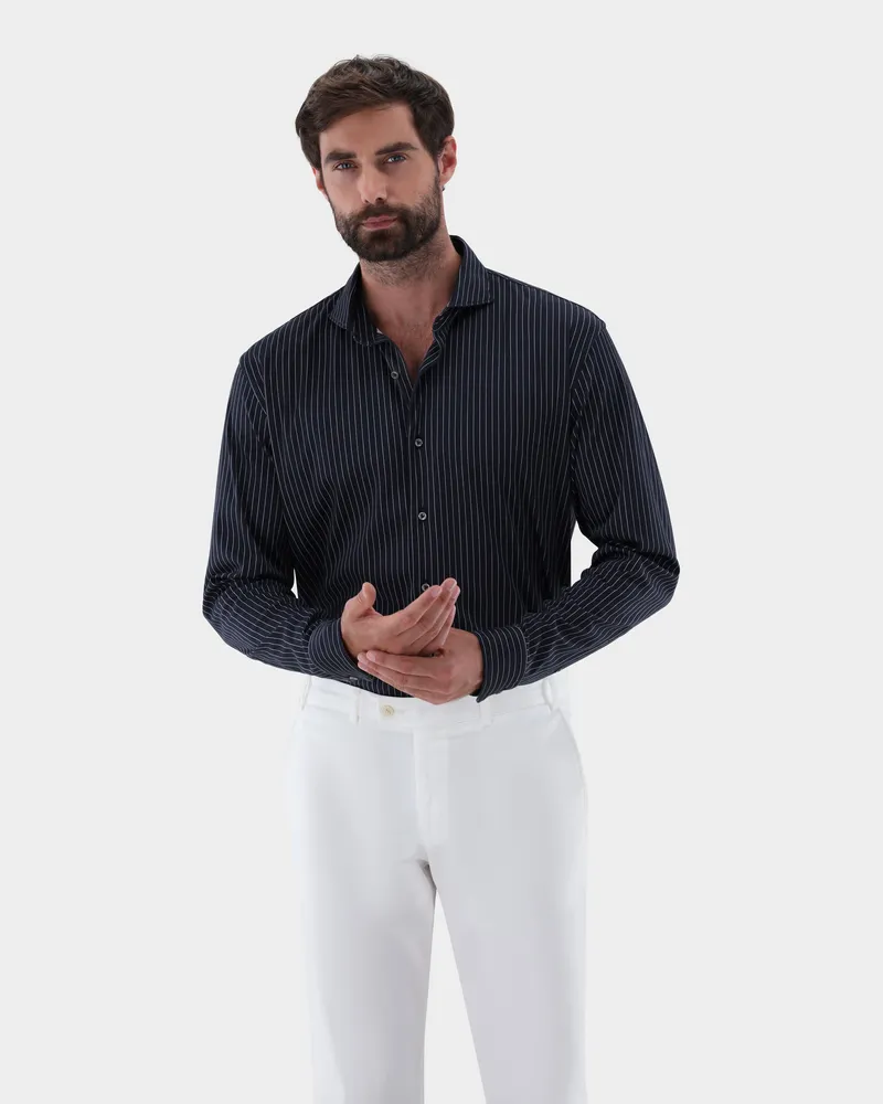 van Laack Jerseyhemd aus Schweizer Baumwolle mit Nadelstreifen Blau