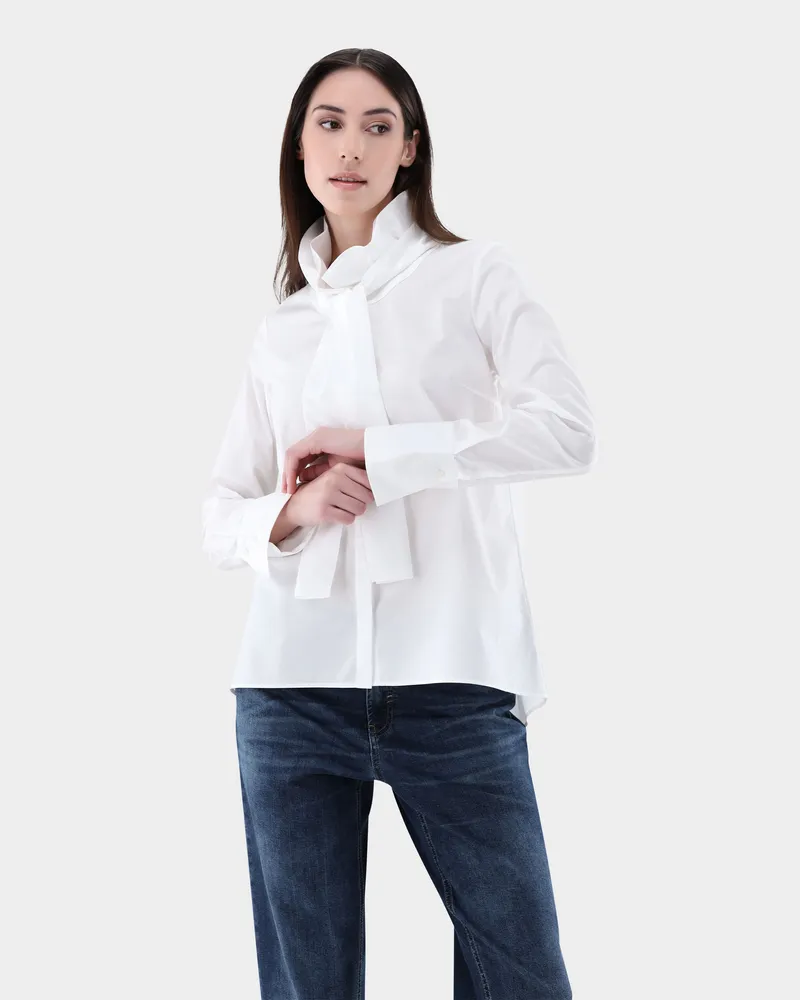 van Laack Bluse mit Faltenkragen und Schluppe Weiß