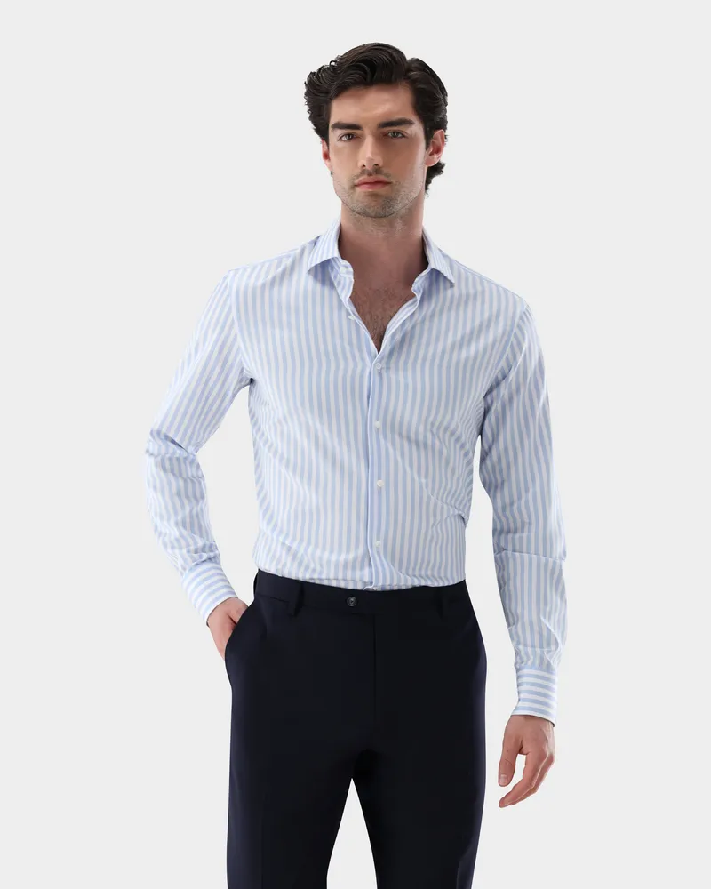 van Laack Gestreiftes Businesshemd mit Sartoriale Verarbeitung Blau