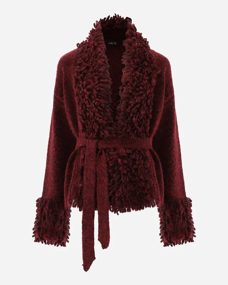 van Laack Strickjacke mit Fransen und Bindegürtel Rot