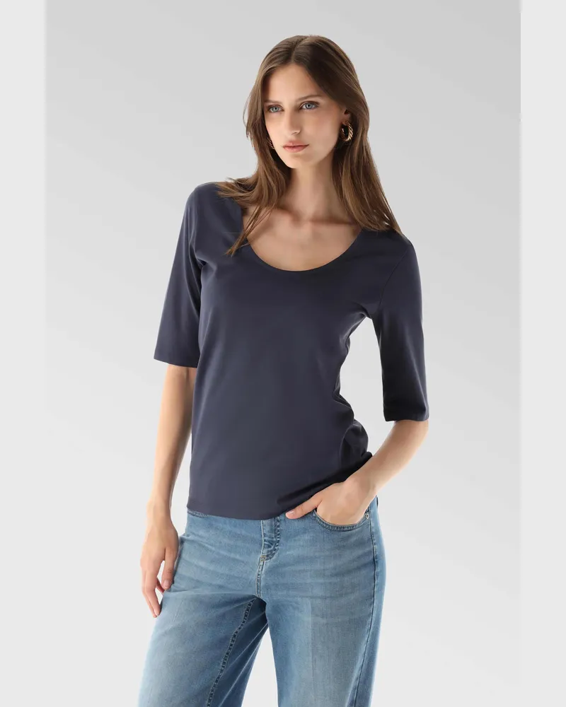 van Laack Urban Jersey T-Shirt mit weitem Ausschnitt Blau