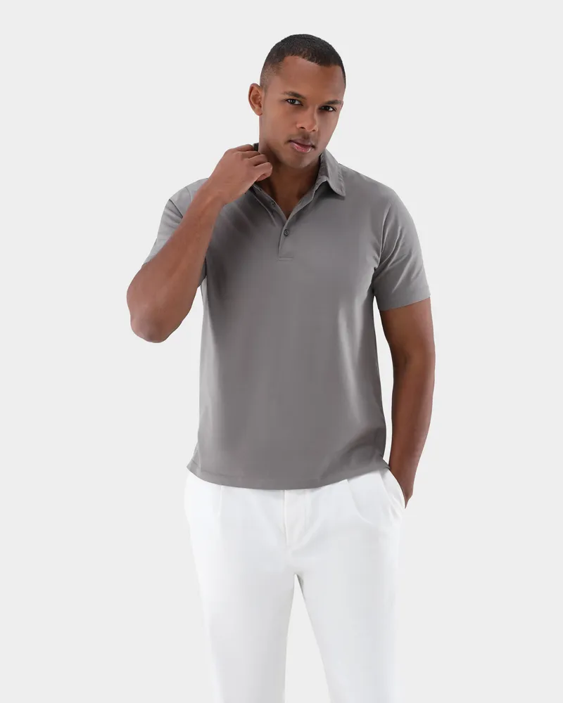 van Laack Jersey Poloshirt mit matter Optik Grau