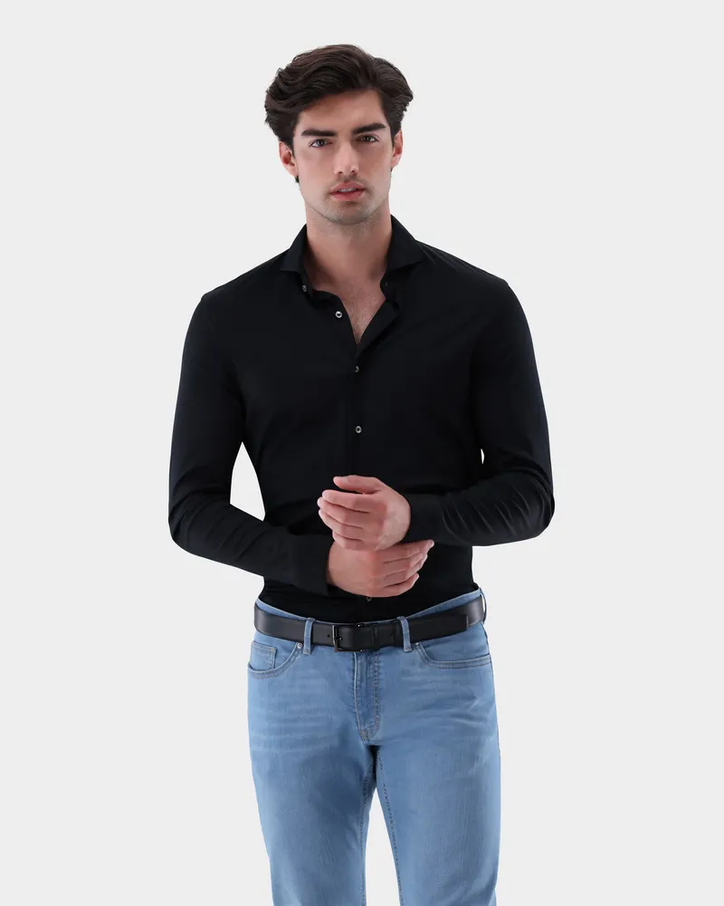 van Laack Jersey Hemd aus Schweizer Baumwolle Slim Fit Schwarz