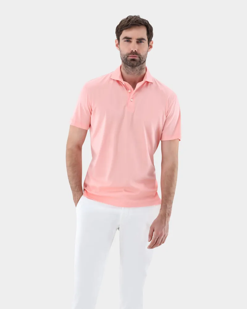 van Laack Poloshirt mit Langarm aus Schweizer Baumwolljersey Koralle