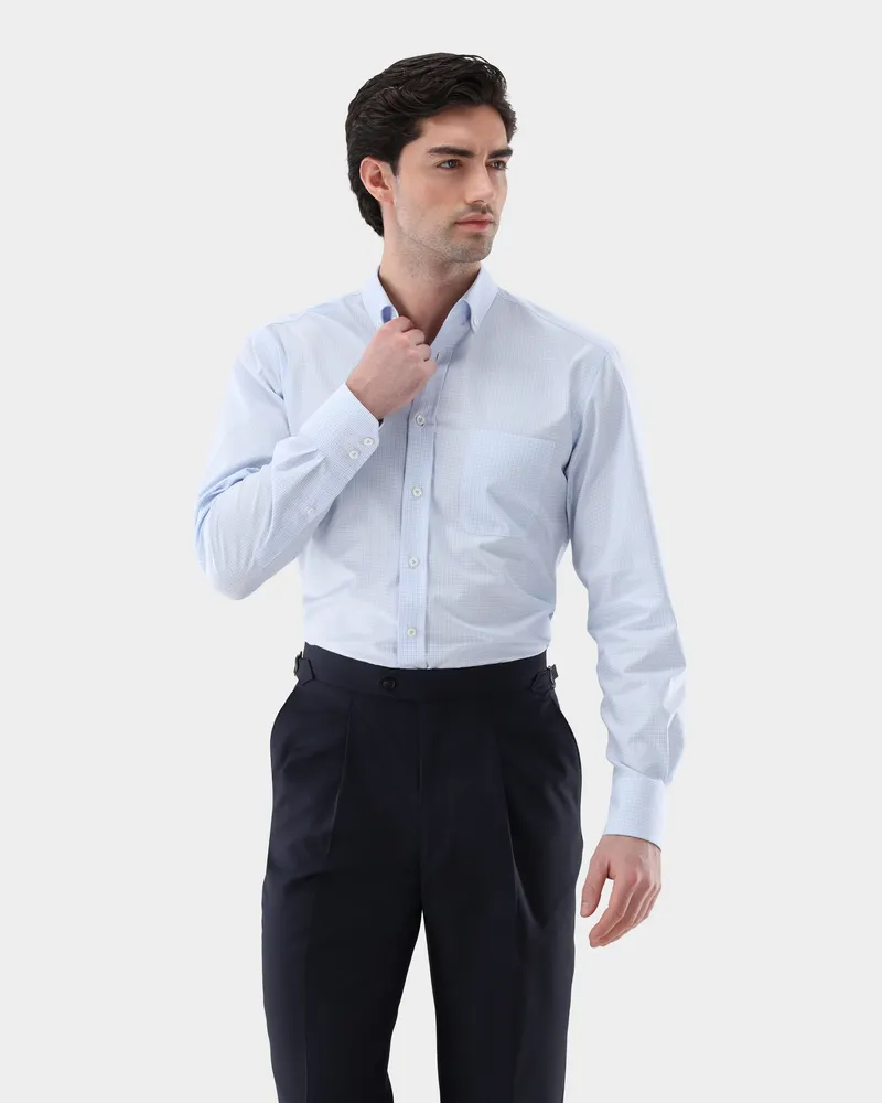 van Laack Kariertes Button-Hemd aus bügelfreiem Twill Blau