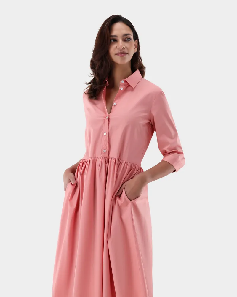van Laack Midi-Hemdblusenkleid aus Baumwollstretch Koralle