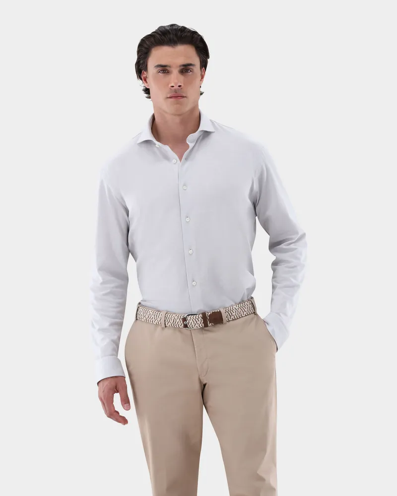 van Laack Jerseyhemd mit Piqué Struktur Tailor Fit Grau