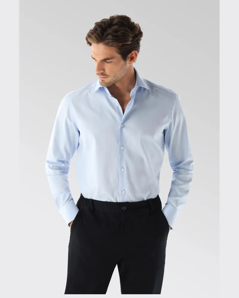 van Laack Natté Hemd mit Strukturmuster Tailor Fit Blau