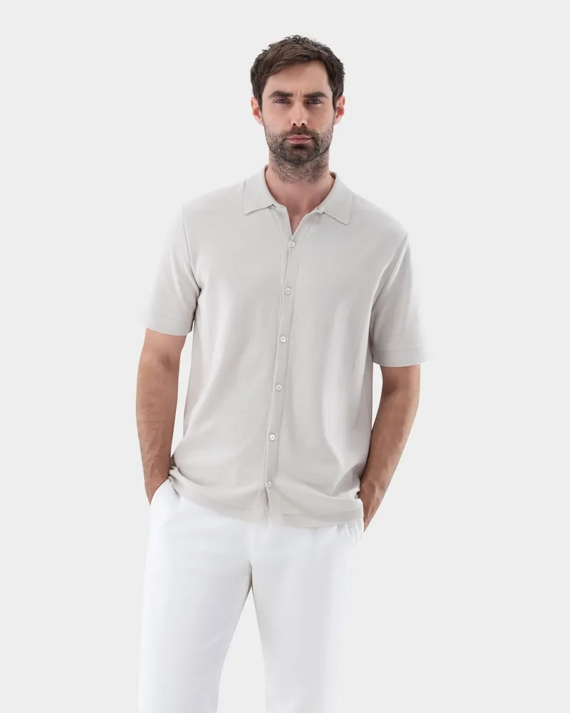 van Laack Strickhemd mit kurzarm aus Air Cotton Beige