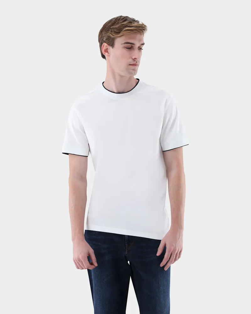 van Laack T-Shirt Regular Fit mit Paspel Weiß