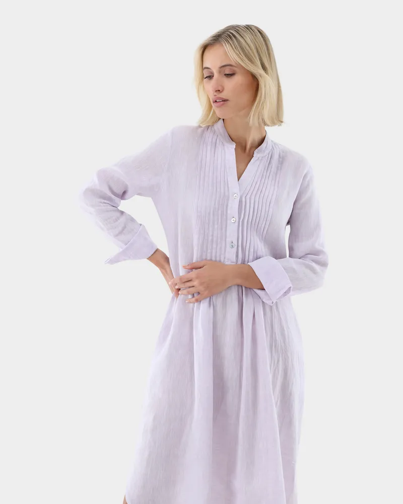 van Laack Kleid knielang mit Stehkragen und Raffungen aus Leinen Lila