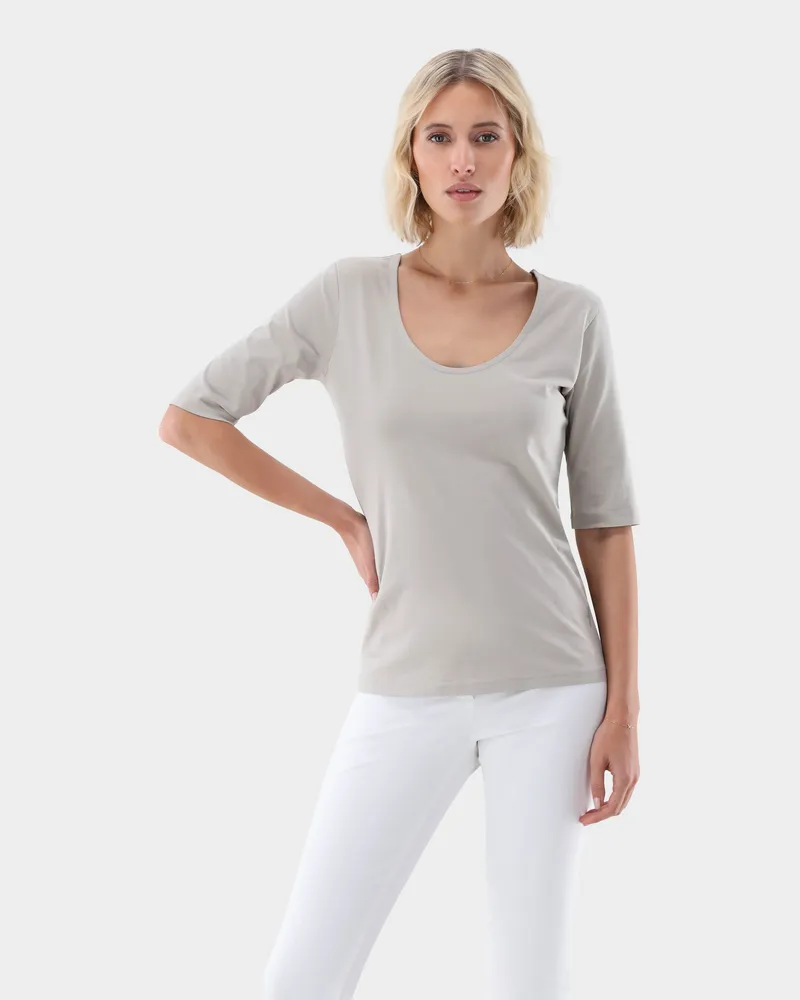 van Laack Urban Jersey T-Shirt mit weitem Ausschnitt Beige