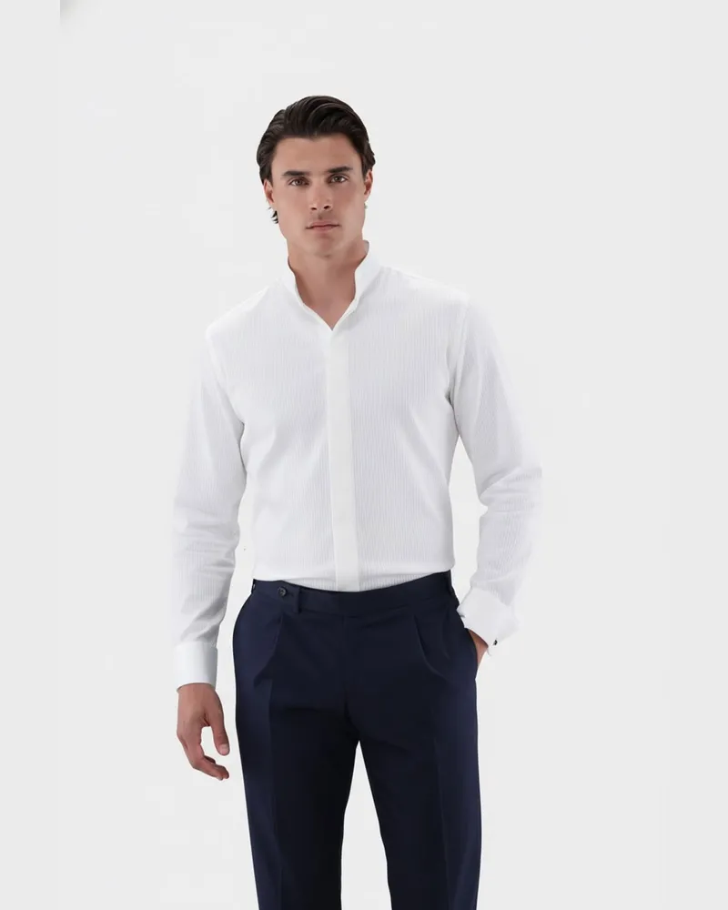 van Laack Hemd mit Doppelmanschette und Stehkragen Weiß