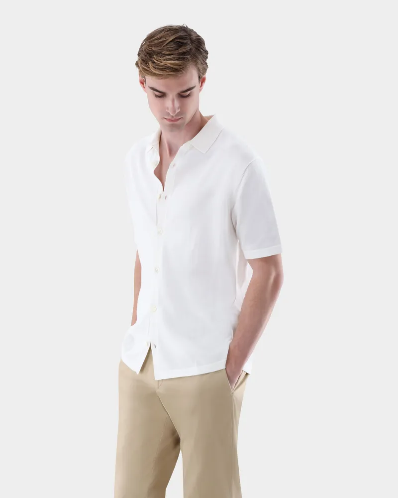 van Laack Strickhemd mit kurzarm aus Air Cotton Cremefarben