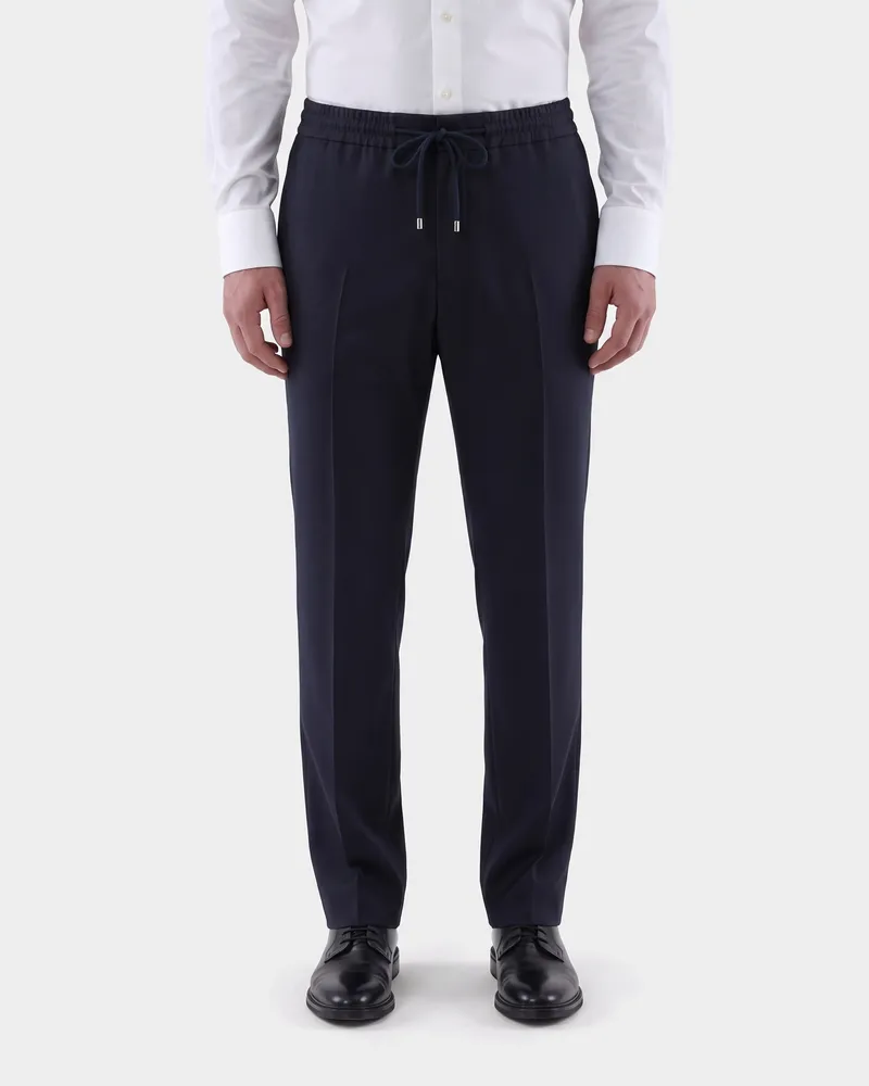 van Laack Hose aus Wolle mit Tunnelzug und Slim Leg Blau