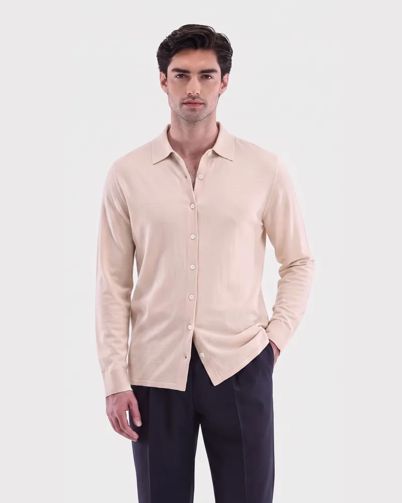 van Laack Strickehmd mit Baumwolle und Seide Beige