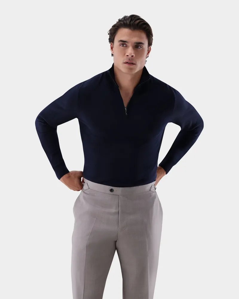 van Laack Troyer aus merzerisierter Merinowolle mit Farbdetail Blau