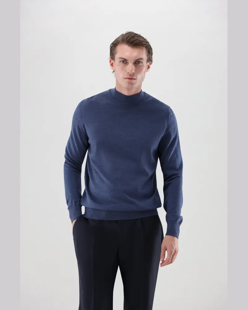 van Laack Stehkragenpullover aus Merzerisierter Merinowolle Blau