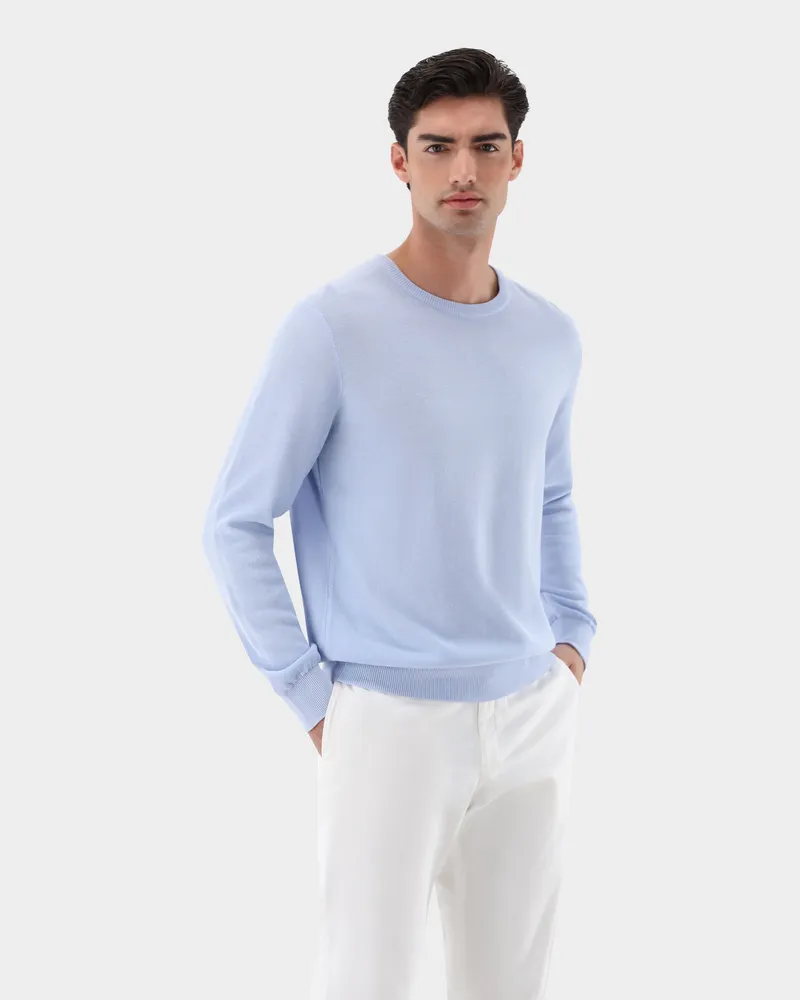 van Laack Rundhalspullover mit Reiskorn Optik Blau