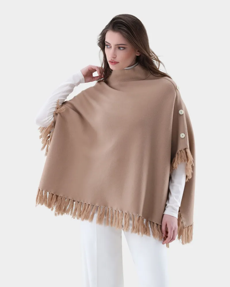 van Laack Poncho gestrickt mit Fransen Beige