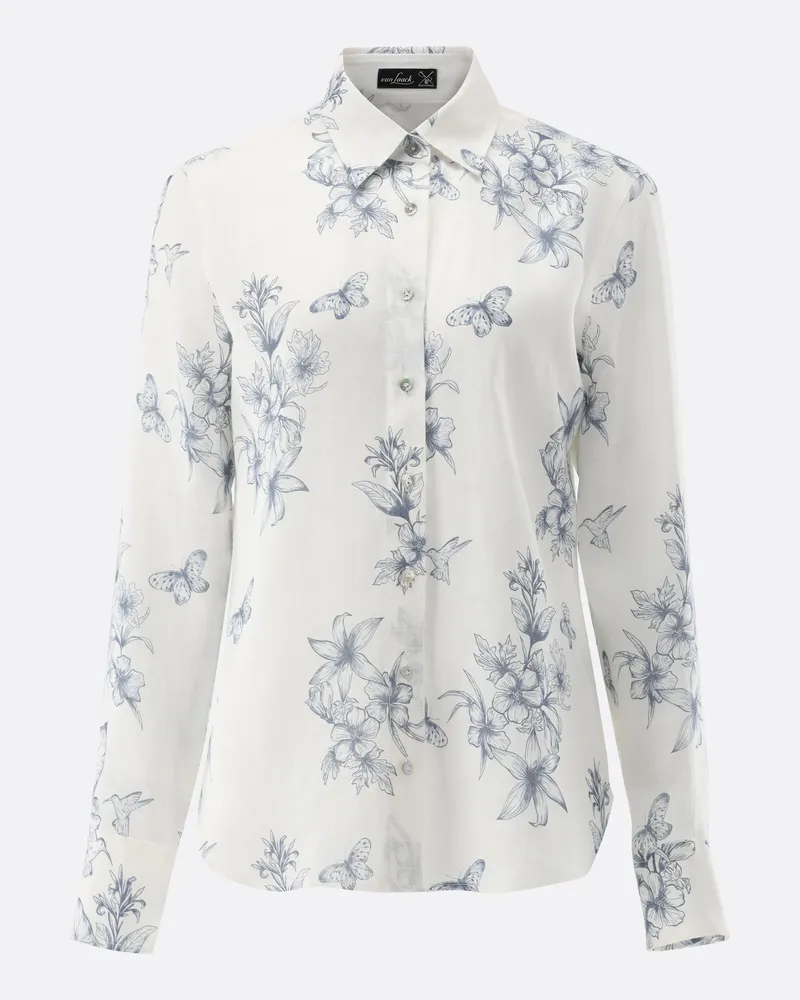 van Laack Hemdbluse aus Leinen mit Schmetterlings-Druck Weiß