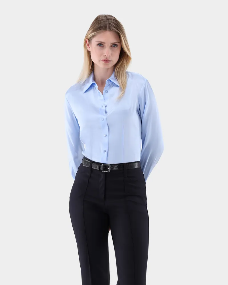 van Laack Hemdbluse tailliert aus Seidensatin-Stretch Blau