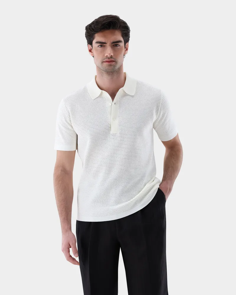 van Laack Strick Polo mit Retro Struktur Cremefarben