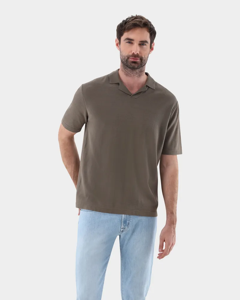 van Laack V-Neck-Polo mit Revers und Seide Grün
