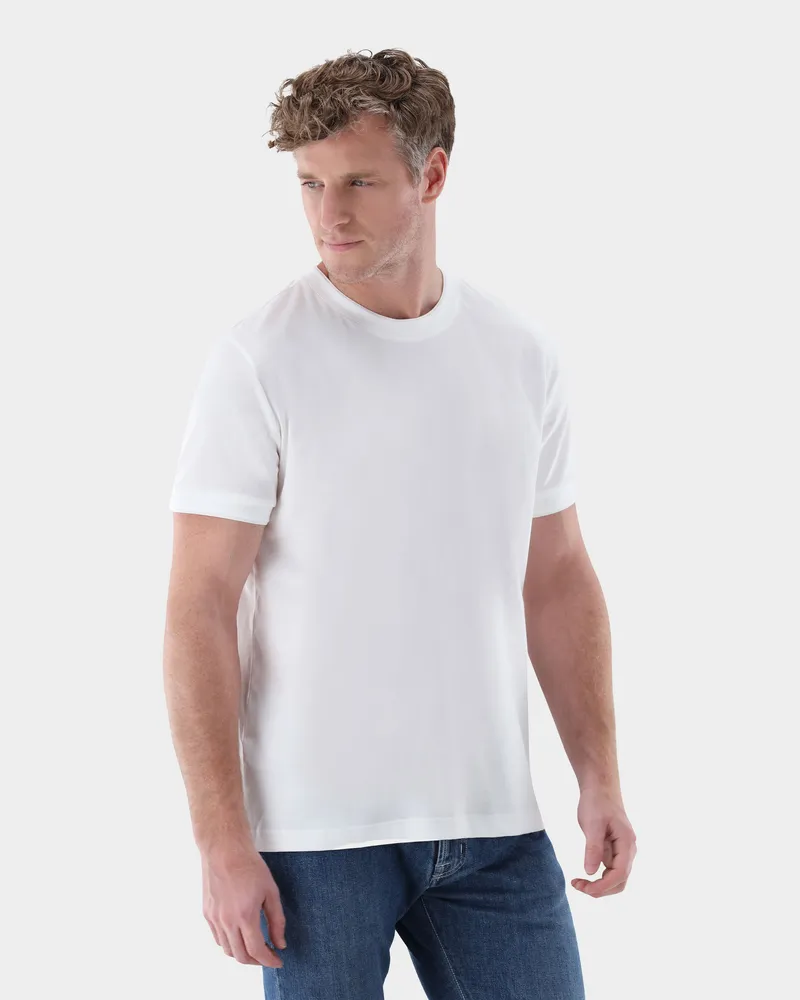 van Laack Rundhals T-Shirt mit Paspel Detail Weiß