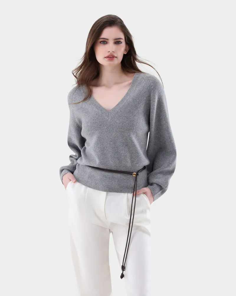 van Laack Pullover tailliert mit V-Ausschnitt Grau