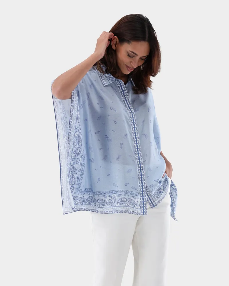 van Laack Tunika aus Seide mit Bandana-Druck Blau