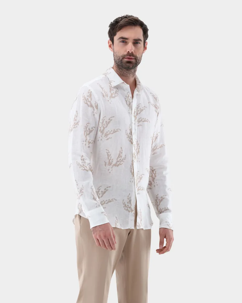 van Laack Leinen Hemd mit Druck Tailor Fit Beige