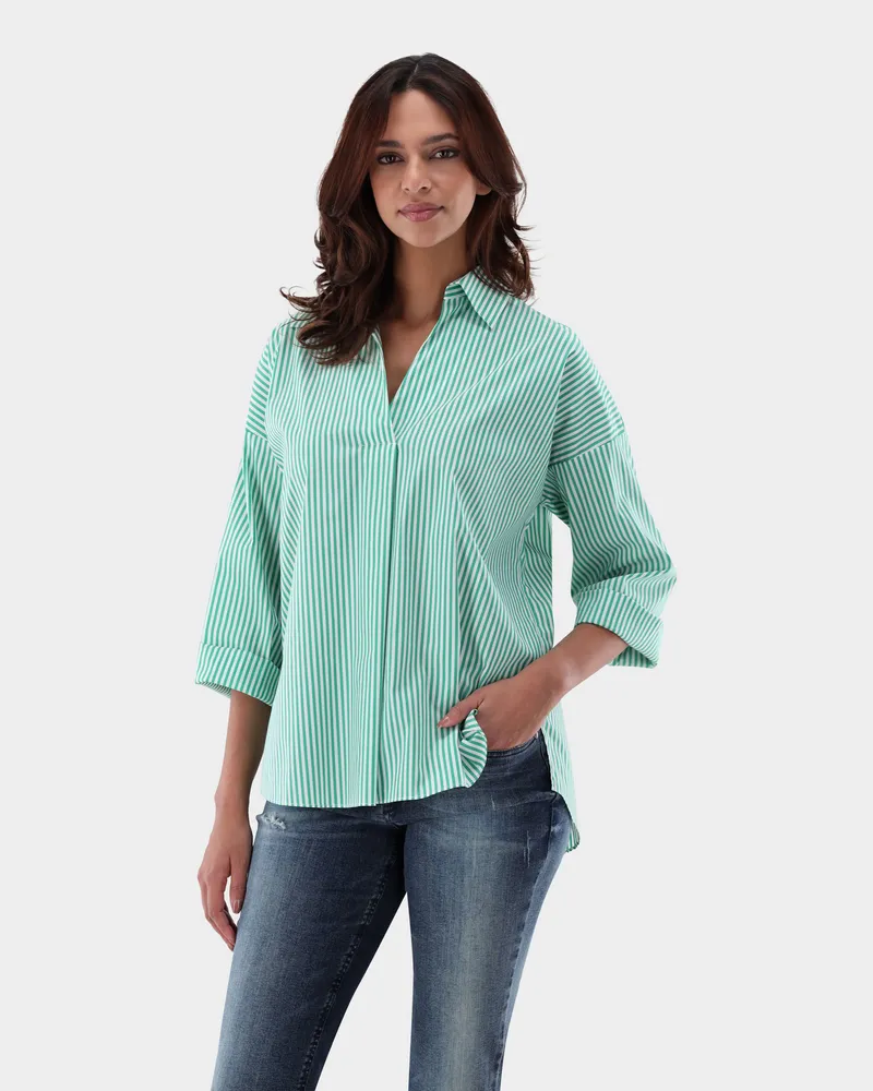 van Laack Schlupfbluse locker geschnitten und gestreift Grün