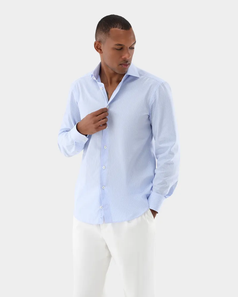 van Laack Kariertes Popeline Hemd Tailor Fit Blau
