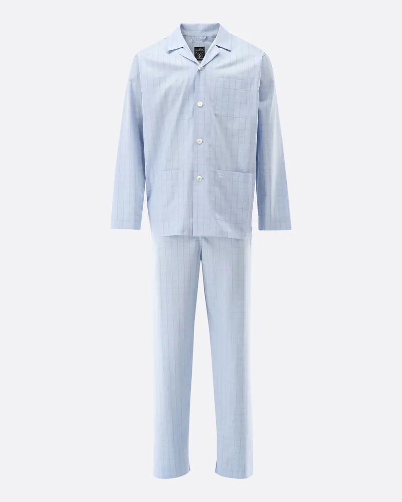 van Laack Karierter Schlafanzug aus Twill Gewebe Blau