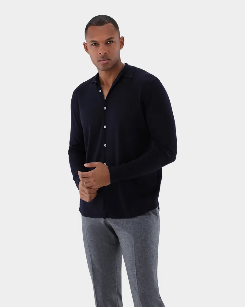 van Laack Strickhemd aus ultrafeiner Merinowolle Blau