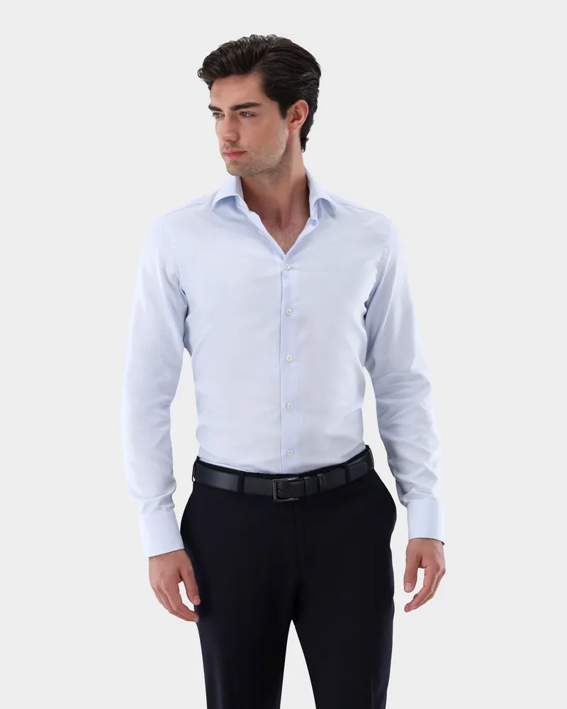 van Laack Businesshemd mit Korbgeflecht-Struktur Tailor Fit Blau