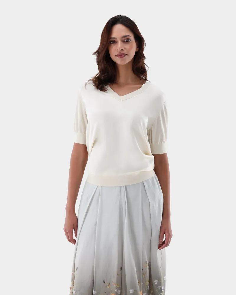 van Laack Strick T-Shirt mit Seiden-Vorderseite Beige