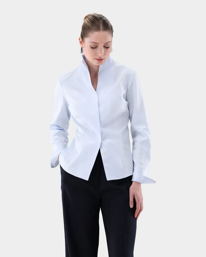 van Laack Twill Kelchkragenbluse Blau