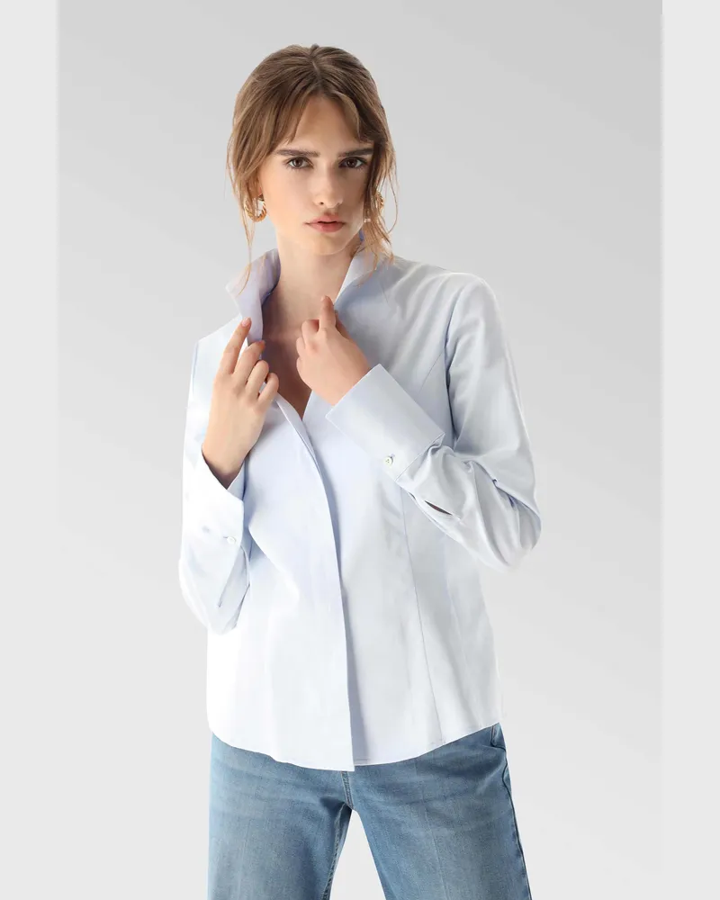 van Laack Twill Kelchkragenbluse Blau