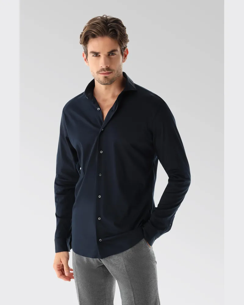 van Laack Jersey Hemd aus Schweizer Baumwolle Tailor Fit Blau