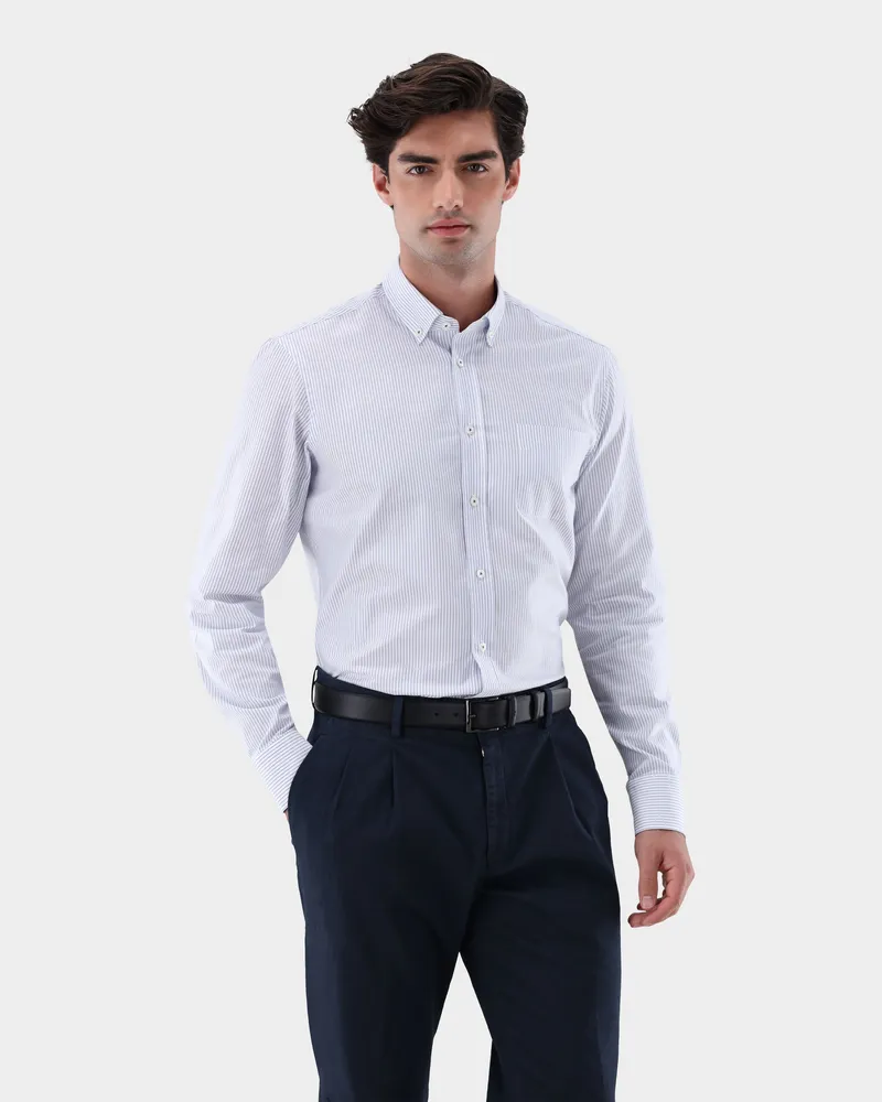 van Laack Dobby-Hemd mit Button Down Kragen Comfort Fit Weiß