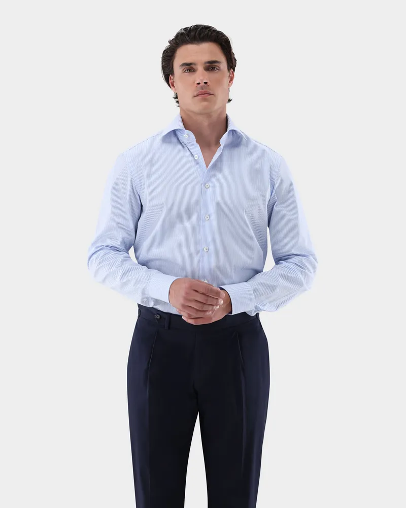 van Laack Gestreiftes Popeline Hemd Tailor Fit Blau
