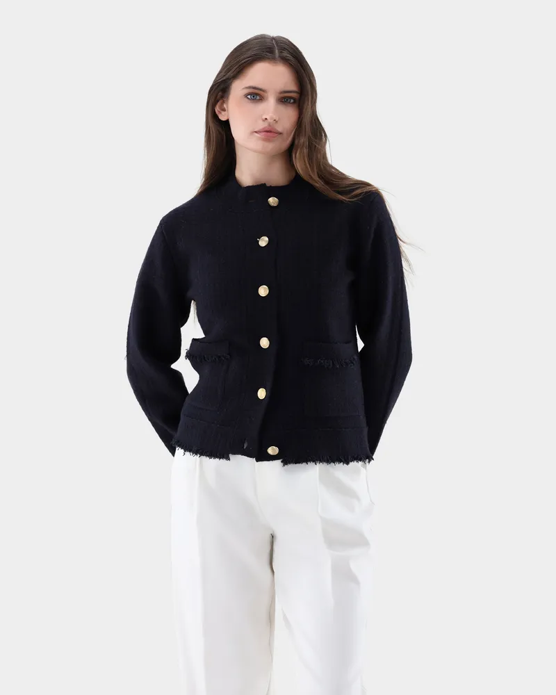 van Laack Blazer gestrickt mit Tweed Optik Blau