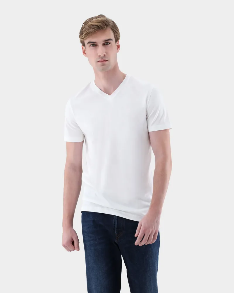 van Laack T-Shirt mit V-Ausschnitt Slim Fit Weiß